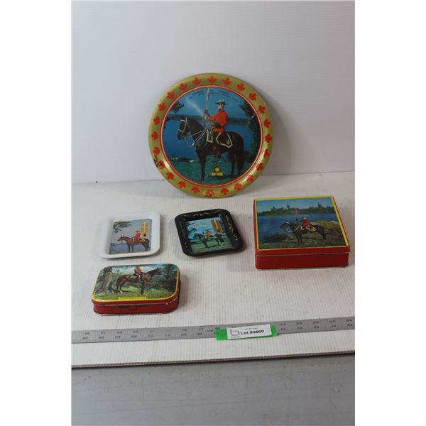 (2) Thermometers, Toffee Tin, Cookie Tin, Plate