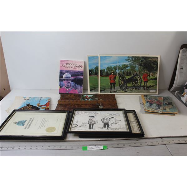 Discover Saskatchewan Book, (2) RCMP Photos, Saskatchewan Official Highway Map, Misc.