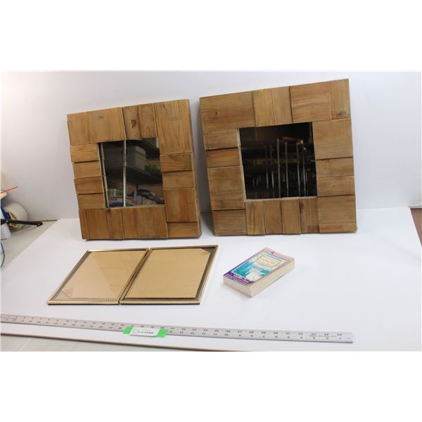 (2) Wooden Framed Mirrors (16"x16"), Dual Picture Frame(8"x10" Each side)& "Meditations for Men Who 