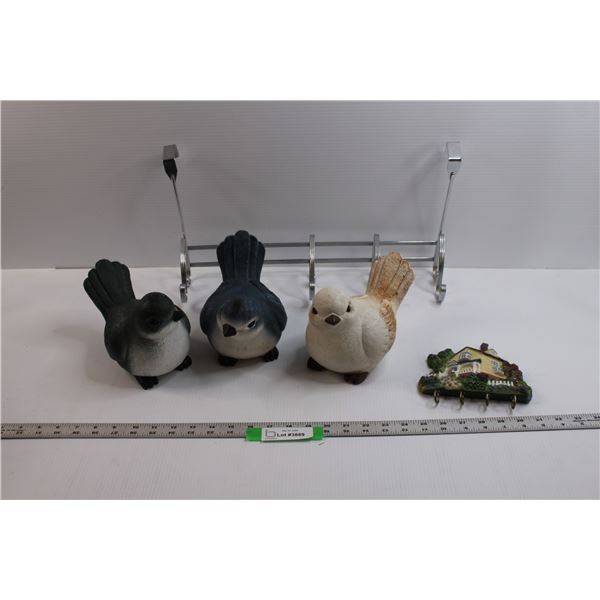 (3) Garden Decor Birds, Key Hanger & Door Mounted Hanging System
