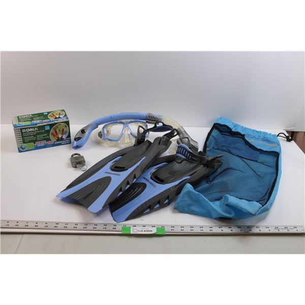 Sea-Doo Snorkeling Kit (size S/M Flippers) w/Carry Bag, Rona Pinecone LED Light Set & Vintage Lock w