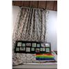Image 1 : (2) 70"x70" Curtains w/Hangers, Flag, & Picture Frame (Overall Dimensions 13"x40")