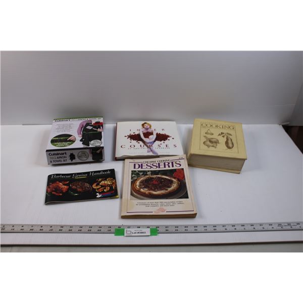Cuisinart BBQ Apron and Towel Set (NIB), & (4) Cookbooks