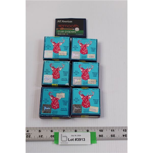 (6 boxes) Tweeten's Elk Master Pool Cue Tips (Factory Sealed) - 50/box & Smooth Cue Papers