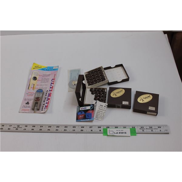 (4) Partial Boxes Le Professional Pool Cue Tips, Willard's Tip Shaper & ART Ultimate Cue Tip tool