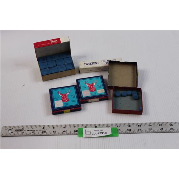(2) Boxes Tweeten's Elk Master Pool Cue Tips, (1) Partial Box, Tweeten's Ten Minute Cement & Box of 