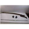 Image 1 : Vintage Brush Axe w/Hand Made Handle & (2) Cast Iron Final Fleur De Lis Decorative Toppers