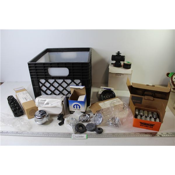 Plastic Milk Crate - Dodge Parts - Door Control - Gas Cap - Oil Cap - Lugnuts - Privacy Door Knob Se