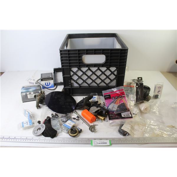 Plastic Milk Crate - Self Taping Screws - Gas Caps - Large Assortment of Small Automotive Parts