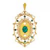 Image 1 : Vintage 18k Gold Oval Turquoise & Round Pearl Open Work Brooch Pin or Pendant