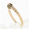 Image 8 : Petite Antique 14K Gold Buttercup Prong Set Diamond Solitaire Hand Engraved Ring