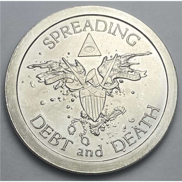 2013 "Spreading Debt & Death" Silver Bullet, Silver Shield 1 ozt .999 Silver