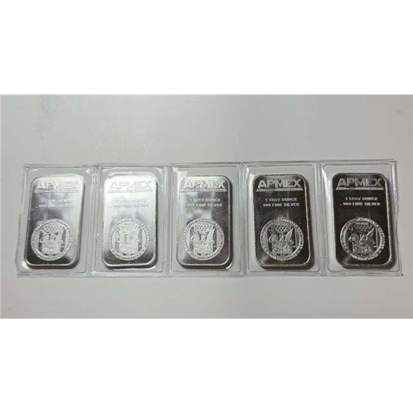 (5) APMEX 1 ozt .999 Silver Bar