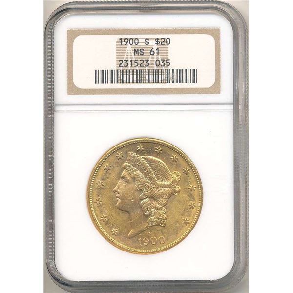 Last Minute! 1900-S Gold $20 Liberty Head NGC MS61 (Not PL On Holder)