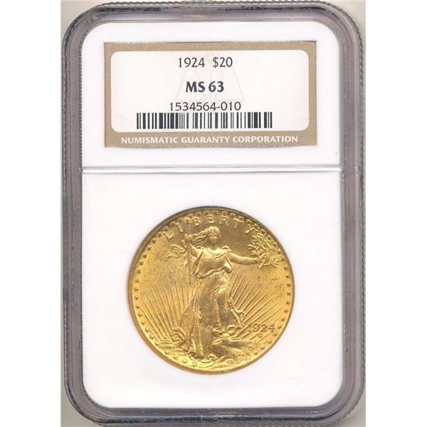 Last Minute! 1924 Gold $20 Saint Gaudens NGC MS63