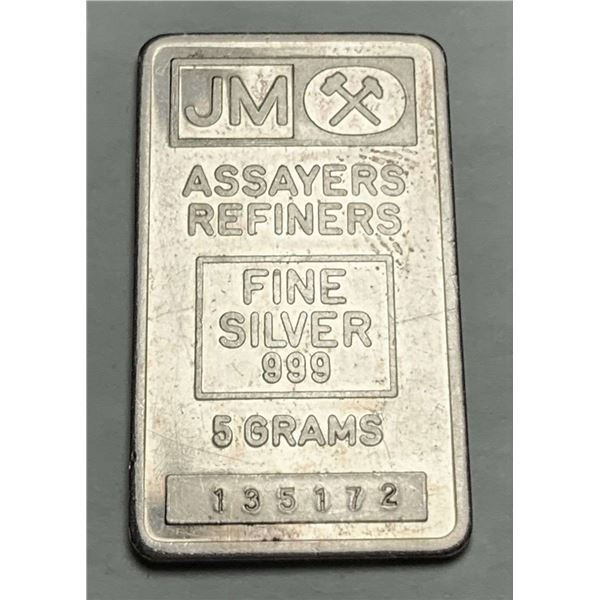 JM Assayers Refiners 5g .999 Silver Bar
