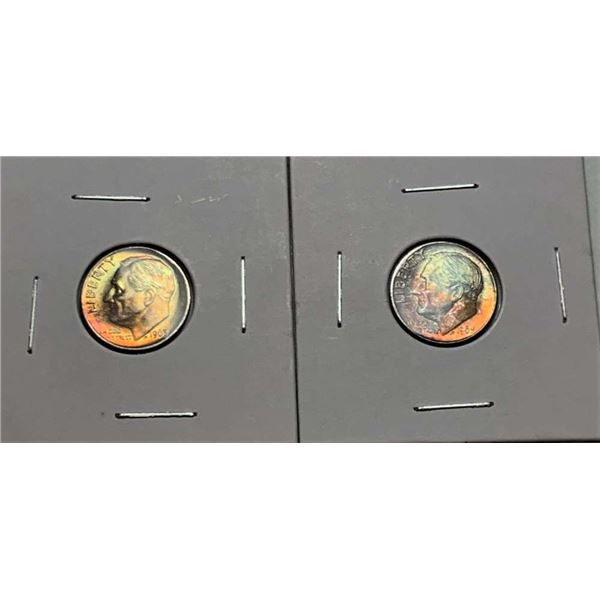 Toned 1963 Roosevelt Silver Dimes (2-coins)