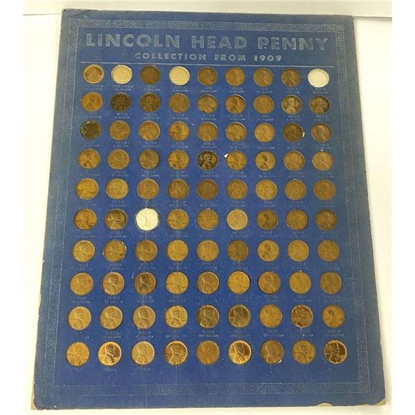 Old Time Collection Vintage 1909 V.D.B-1940-S Lincoln Cent Whiteman Board (86-coins)