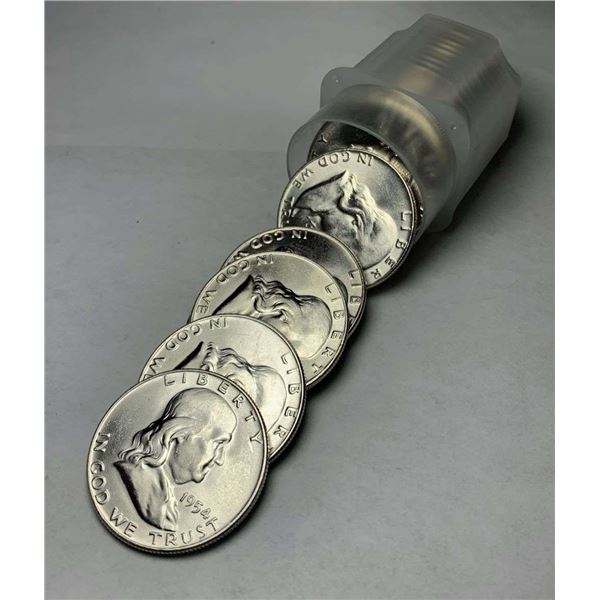 Roll (20) 1954-D Franklin 90% Silver Half Dollars BU