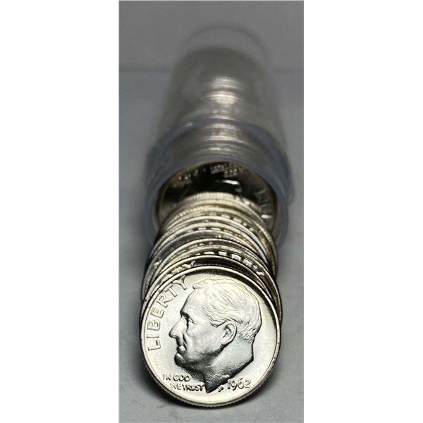 Roll (50) Fresh Mint Condition 1962 Dimes 90% Silver