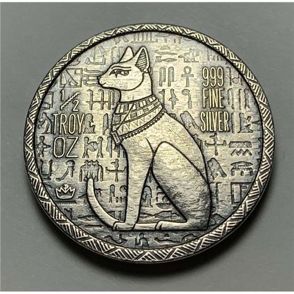 Old World Style 1/2 ozt Egyptian Cat Goddess Bastet .999 Silver (2-coins)