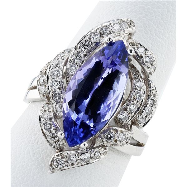 3.42CT TANZANITE & 0.36CTW DIA 14K WHITE GOLD RING
