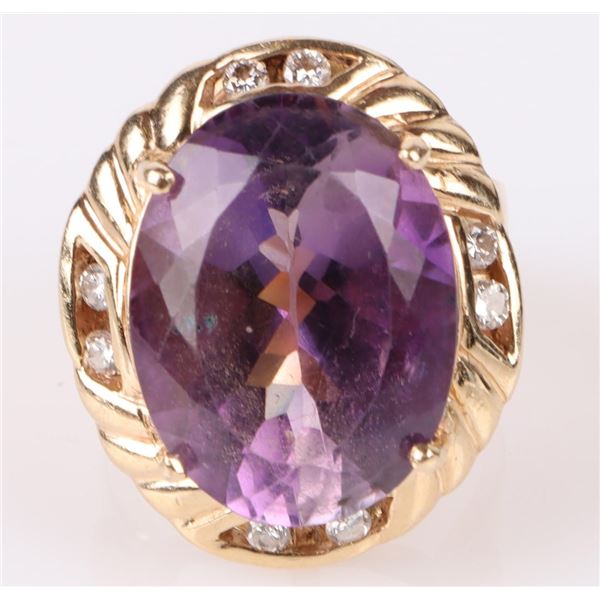 14K YELLOW GOLD PURPLE AMETHYST DIAMOND RING