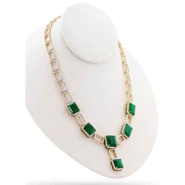 36.96CTW EMERALD & 10.49CTW DIA 18K GOLD NECKLACE