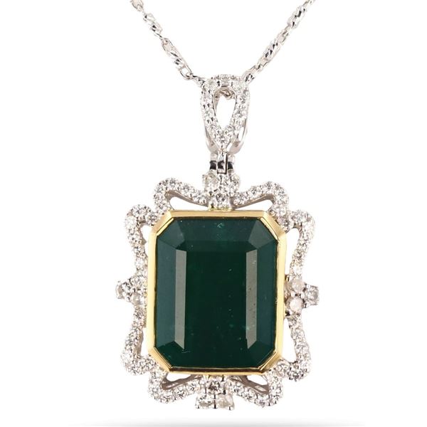 12.36CT EMERALD & 0.83CTW DIA 18K GOLD NECKLACE