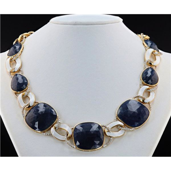 132.52CTW SAPPHIRE & 6.08CTW DIA 18K GOLD NECKLACE