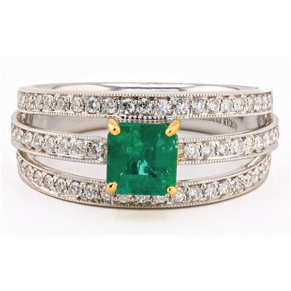 0.70CT EMERALD & 0.48CTW DIAMOND 18K GOLD RING