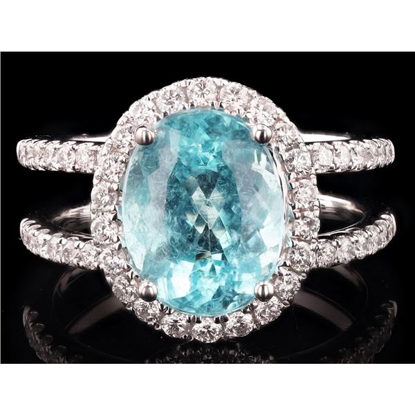 18K WHITE GOLD RING 3.51CT TOURMALINE DIA RING