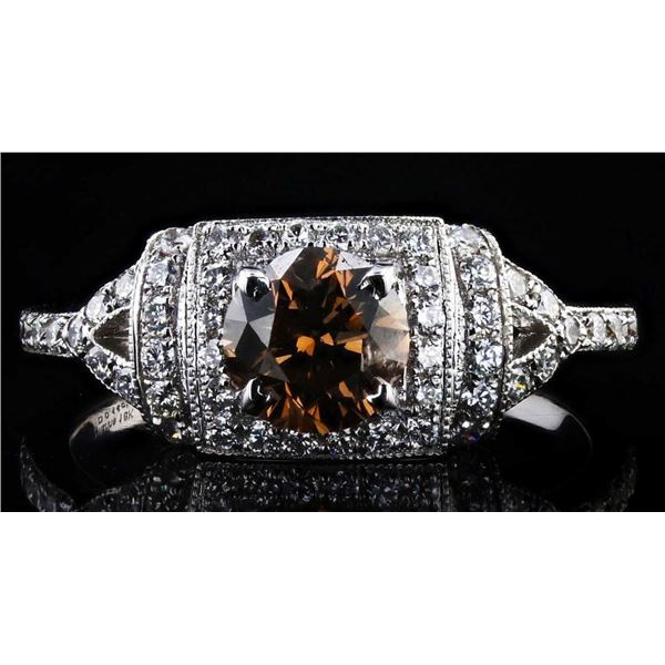 1.00CT ORNAGE DIAMOND 18K WHITE GOLD RING 1.44CTW