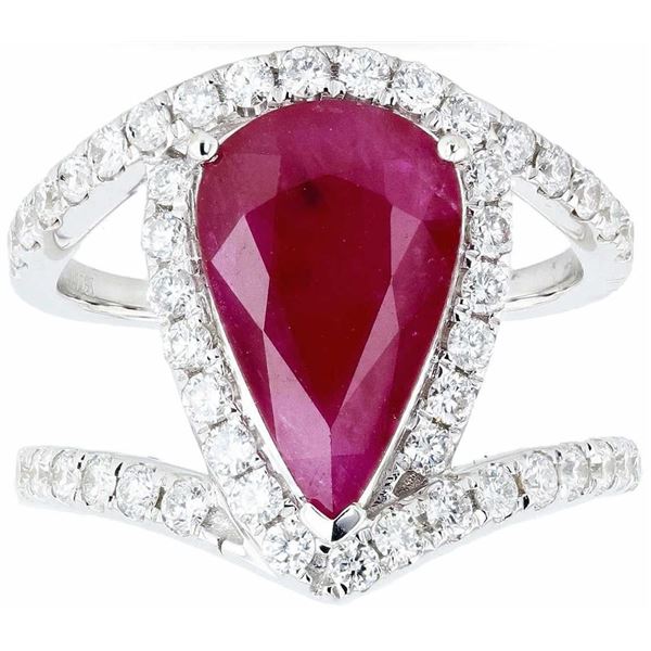 3.36CT RUBY & 0.85CTW DIAMOND 18K WHITE GOLD RING