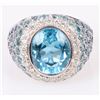 Image 1 : BLUE TOPAZ & DIAMOND 18K WHITE GOLD LADIES RING