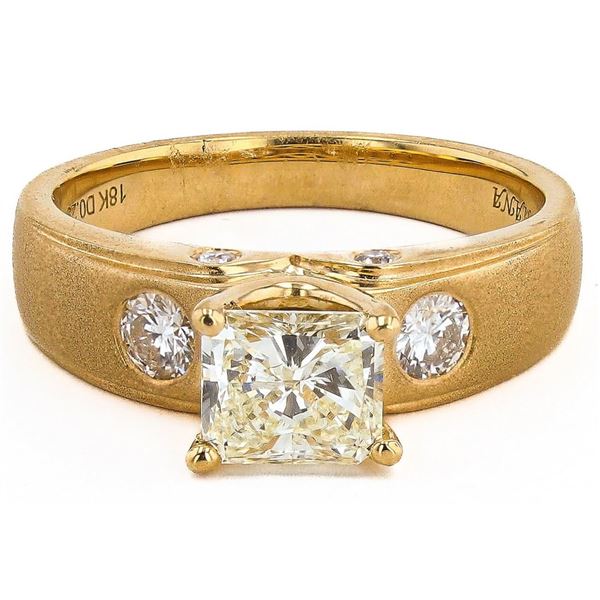 1.00CT YELLOW CENTER DIAMOND 18K GOLD RING 1.29CTW