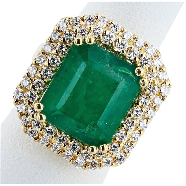 8.77CT EMERALD & 1.29CTW DIA 18K YELLOW GOLD RING