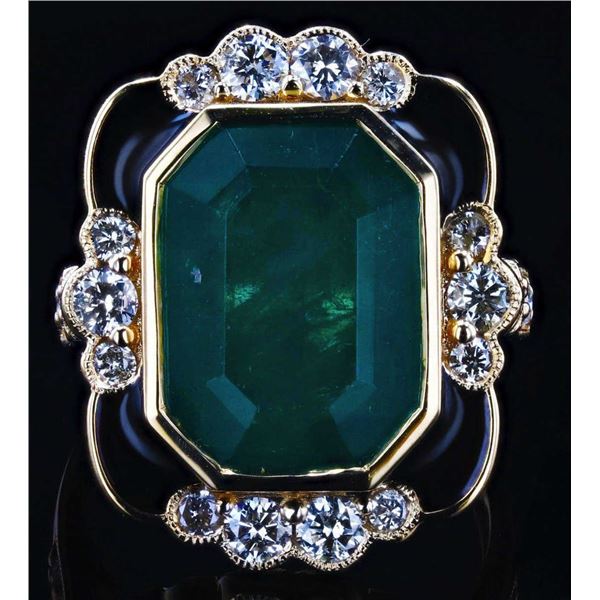 18K YELLOW GOLD 7.57CT EMERALD & 1.05CTW DIA RING
