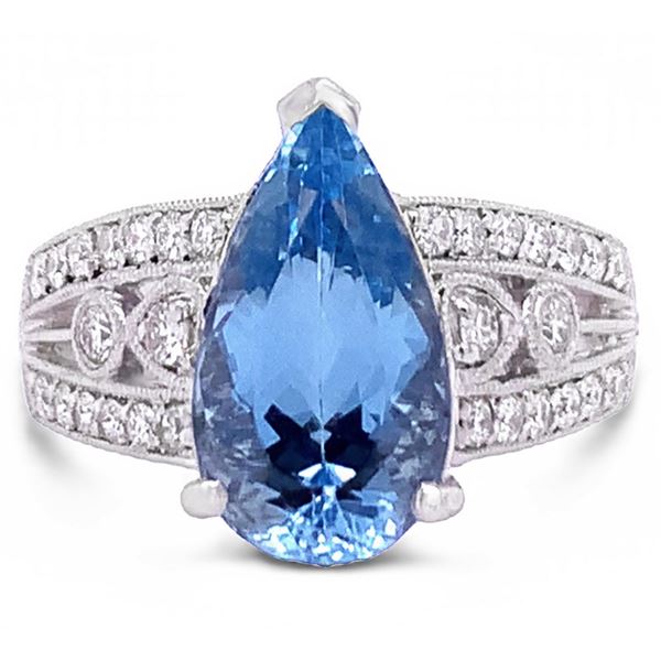PLATINUM 3.09CT AQUAMARINE & 0.42CTW DIAMOND RING