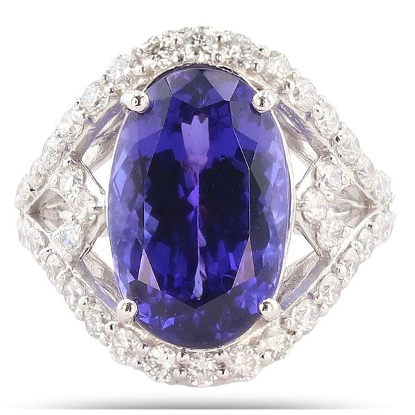 12.46CT TANZANITE & 1.47CTW DIA PLATINUM RING GIA