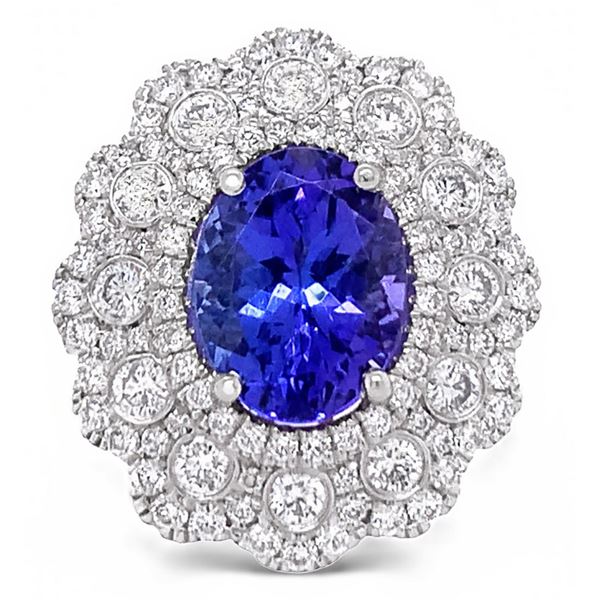 3.76CT TANZANITE & 1.74CTW DIAMOND PLATINUM RING