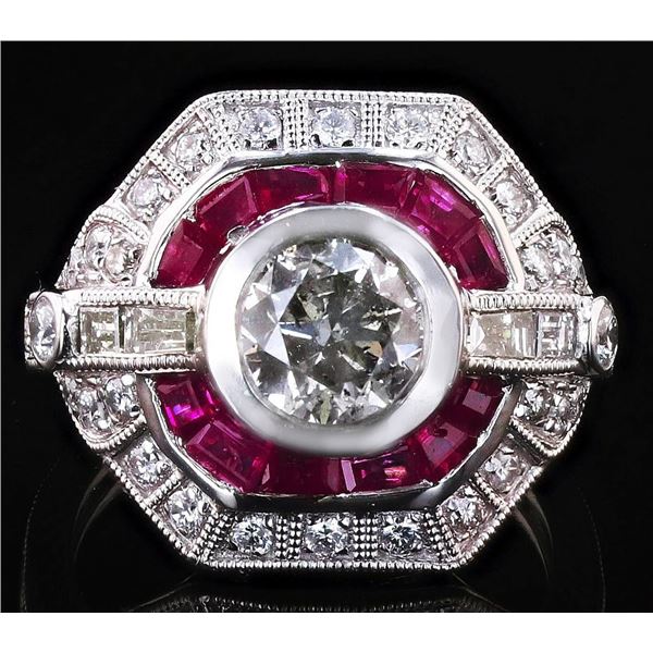 1.30CT DIAMOND & 0.65CT RUBY PLATINUM RING 2.07CTW