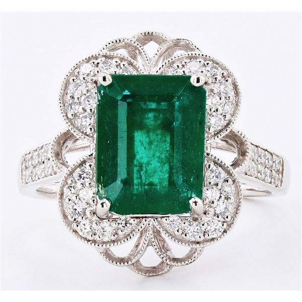 PLATINUM 3.39CT EMERALD & 0.44CTW DIAMOND RING