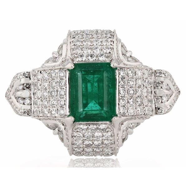 2.87CT EMERALD & 2.12CTW DIAMOND PLATINUM RING