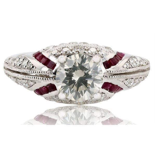 1.01CT SI3 CENTER DIA & 0.68CTW RUBY PLATINUM RING