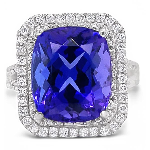 9.29CT TANZANITE & 1.05CTW DIAMOND PLATINUM RING