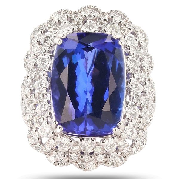 10.82CT TANZANITE & 1.39CTW DIAMOND PLATINUM RING