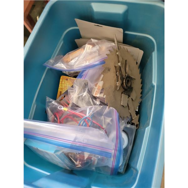 Blue tub complete with electrical and brown stool.