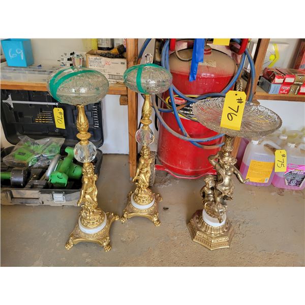 3 brass stands complete with tops.