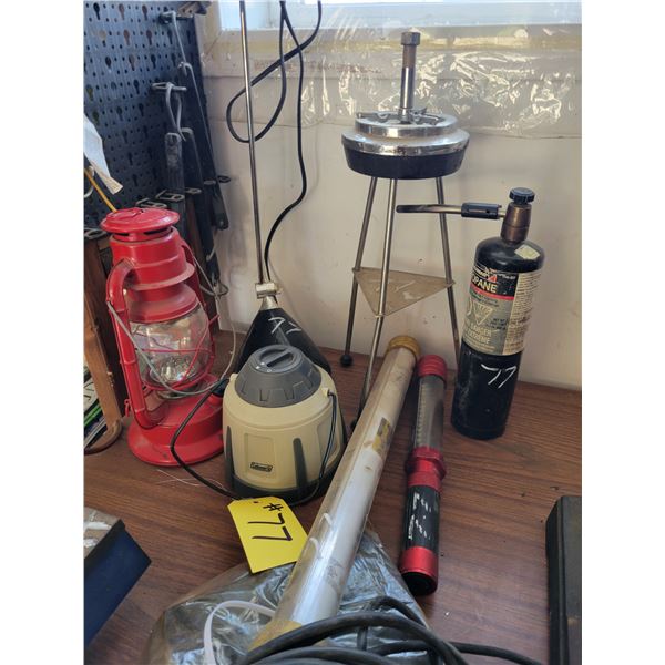 Barn lamp, small torch, ash tray, lights etc.